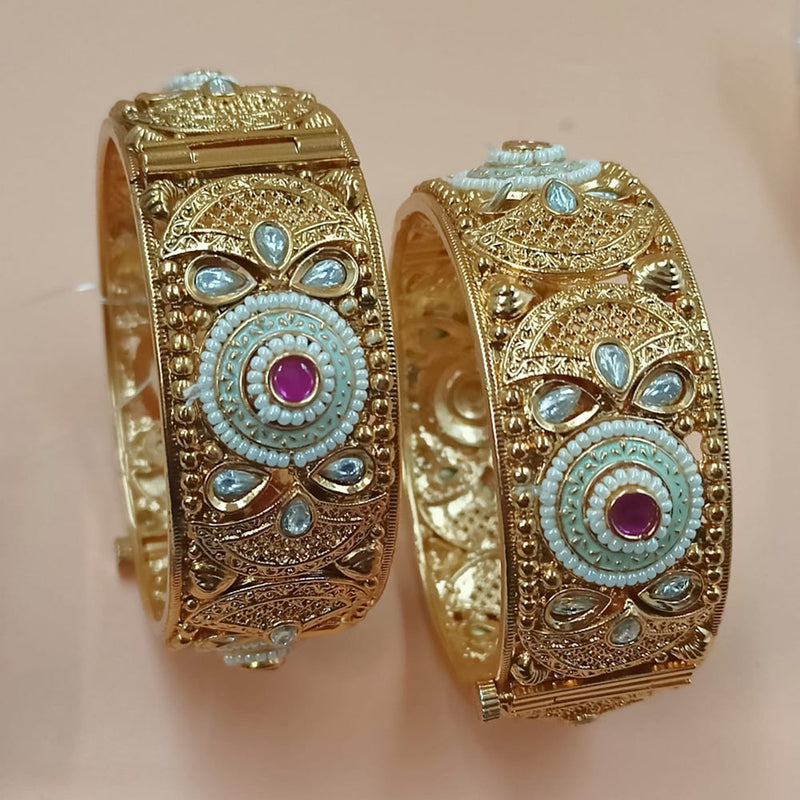 Padmawati Bangles Gold Plated Pota Stone Openable Bangles Set