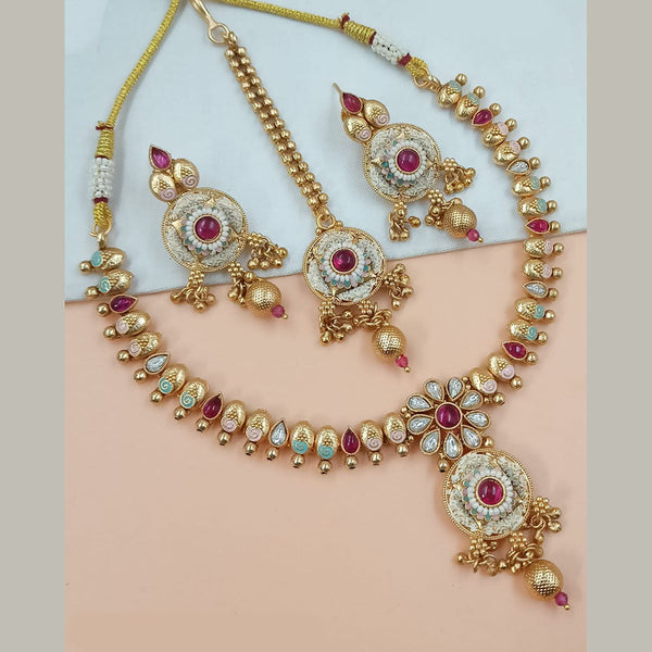 Padmawati Bangles Gold Plated Pota Stone And Pearls Meenakari Necklace Set