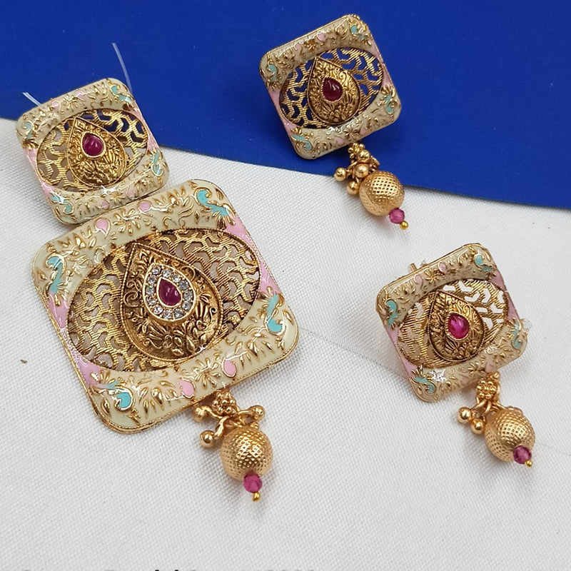 Padmawati Bangles Gold Plated Pota Stone Meenakari Pendant Set