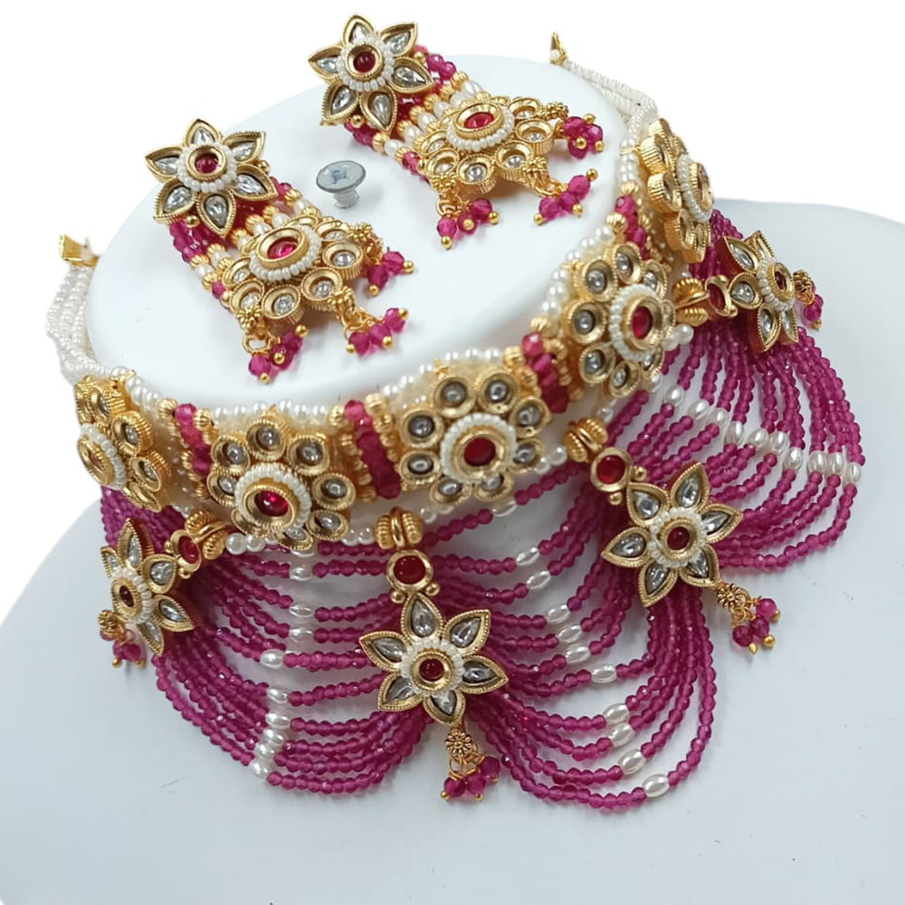 Padmawati Bangles Gold Plated Pota Stone And Pearls Choker Necklace Set