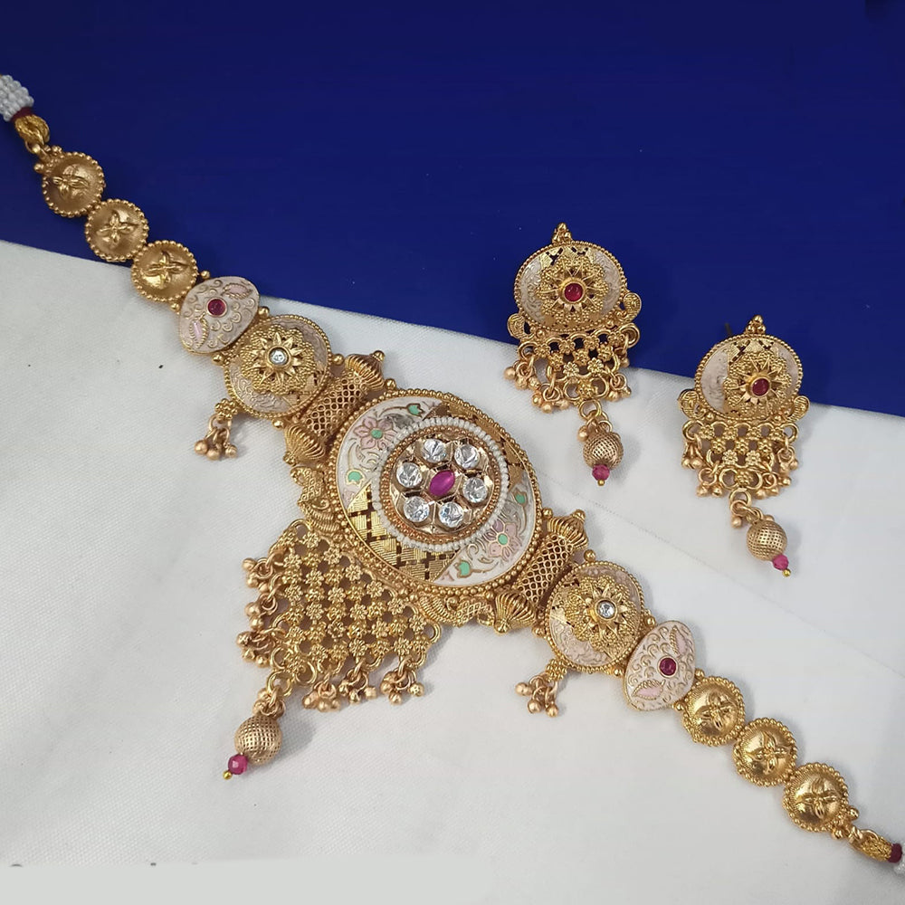 Padmawati Bangles Gold Plated Pota Stone And Meenakari Choker Necklace Set