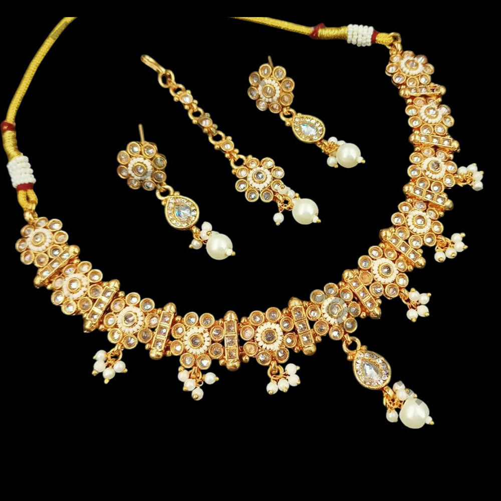 Padmawati Bangles Gold Plated Crystal Stone And Pearls Necklace Set