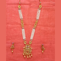 Neetu Art Gold Plated Pota Stone And Pearl Long Necklace Set