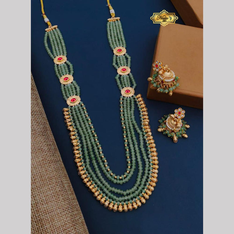 Neetu Art Gold Plated Pota Stone And Pearl Long Necklace Set