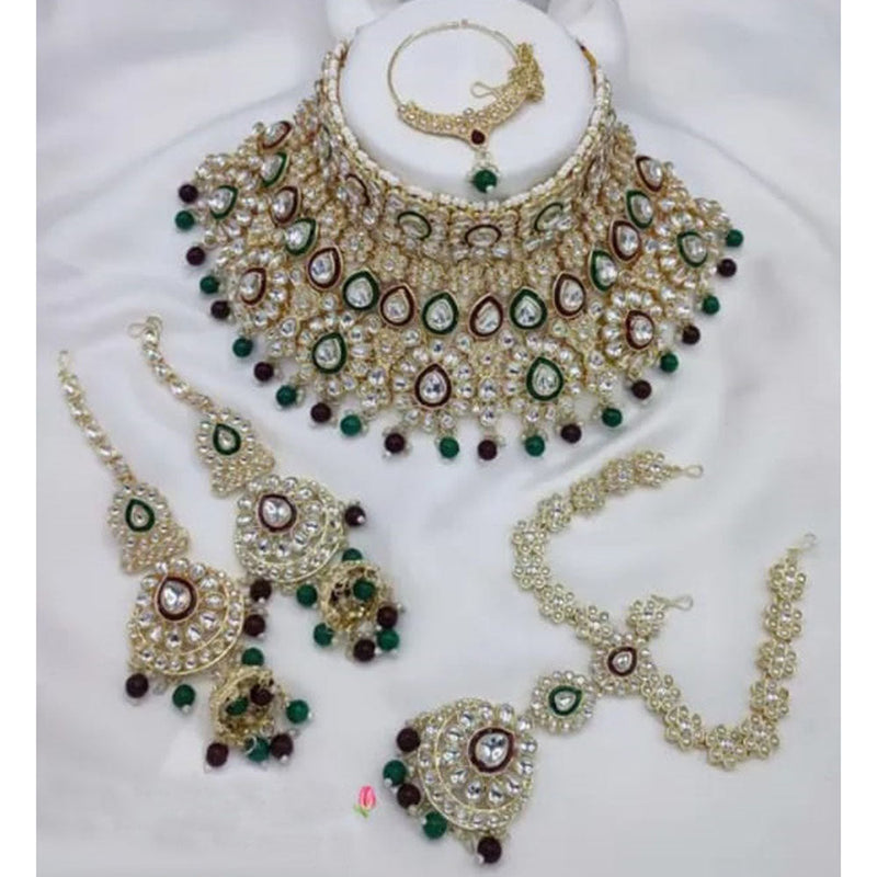 Neetu Art Gold Plated Kundan Stone And Beads Semi Bridal Necklace Set