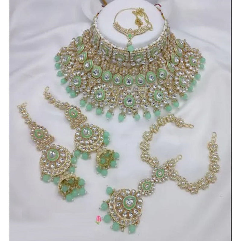 Neetu Art Gold Plated Kundan Stone And Beads Semi Bridal Necklace Set