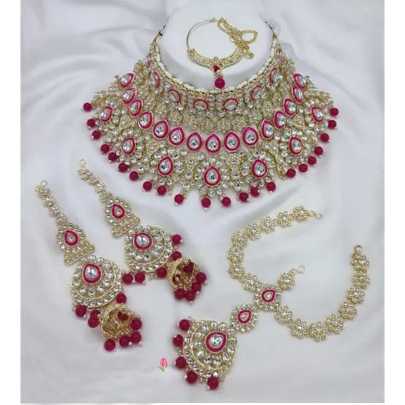 Neetu Art Gold Plated Kundan Stone And Beads Semi Bridal Necklace Set