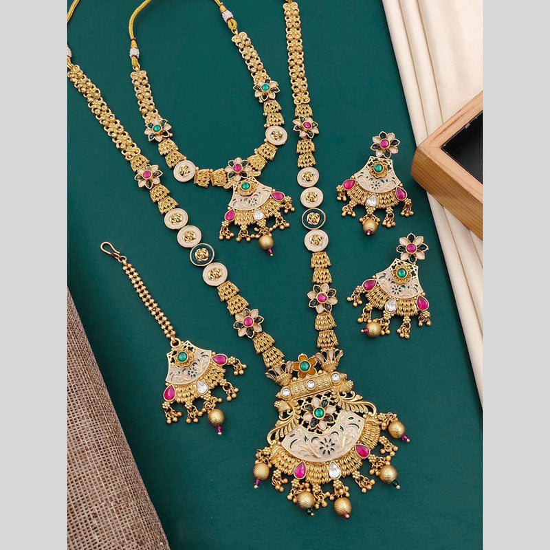 Neetu Art Gold Plated Pota Stone Double Necklace Set