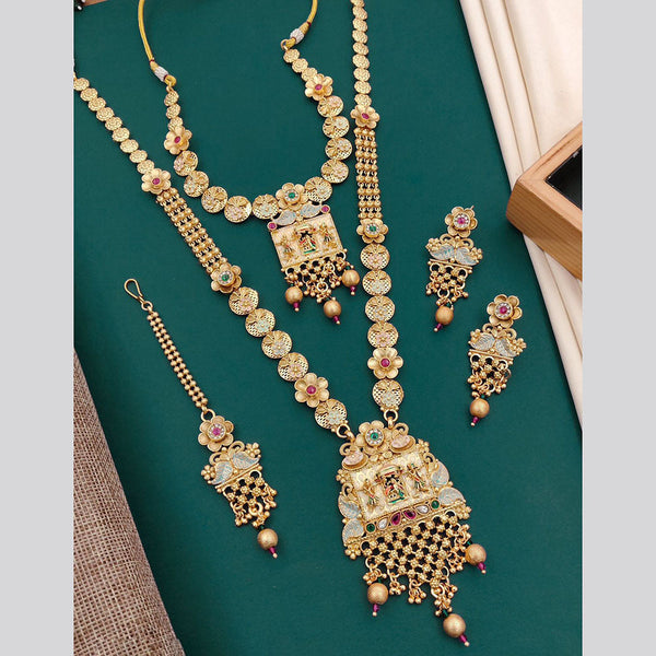 Neetu Art Gold Plated Pota Stone Double Necklace Set