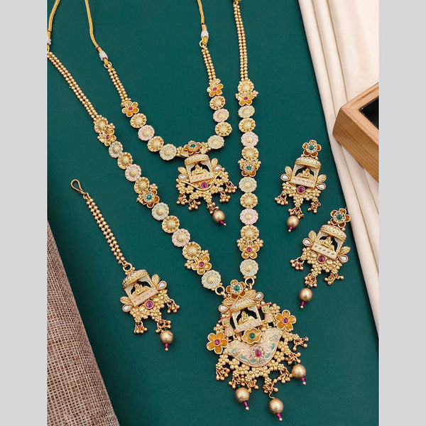 Neetu Art Gold Plated Pota Stone Double Necklace Set