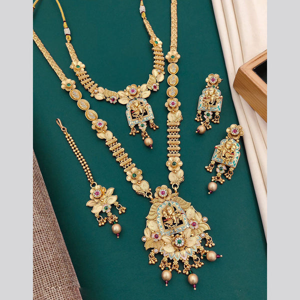 Neetu Art Gold Plated Pota Stone Double Necklace Set