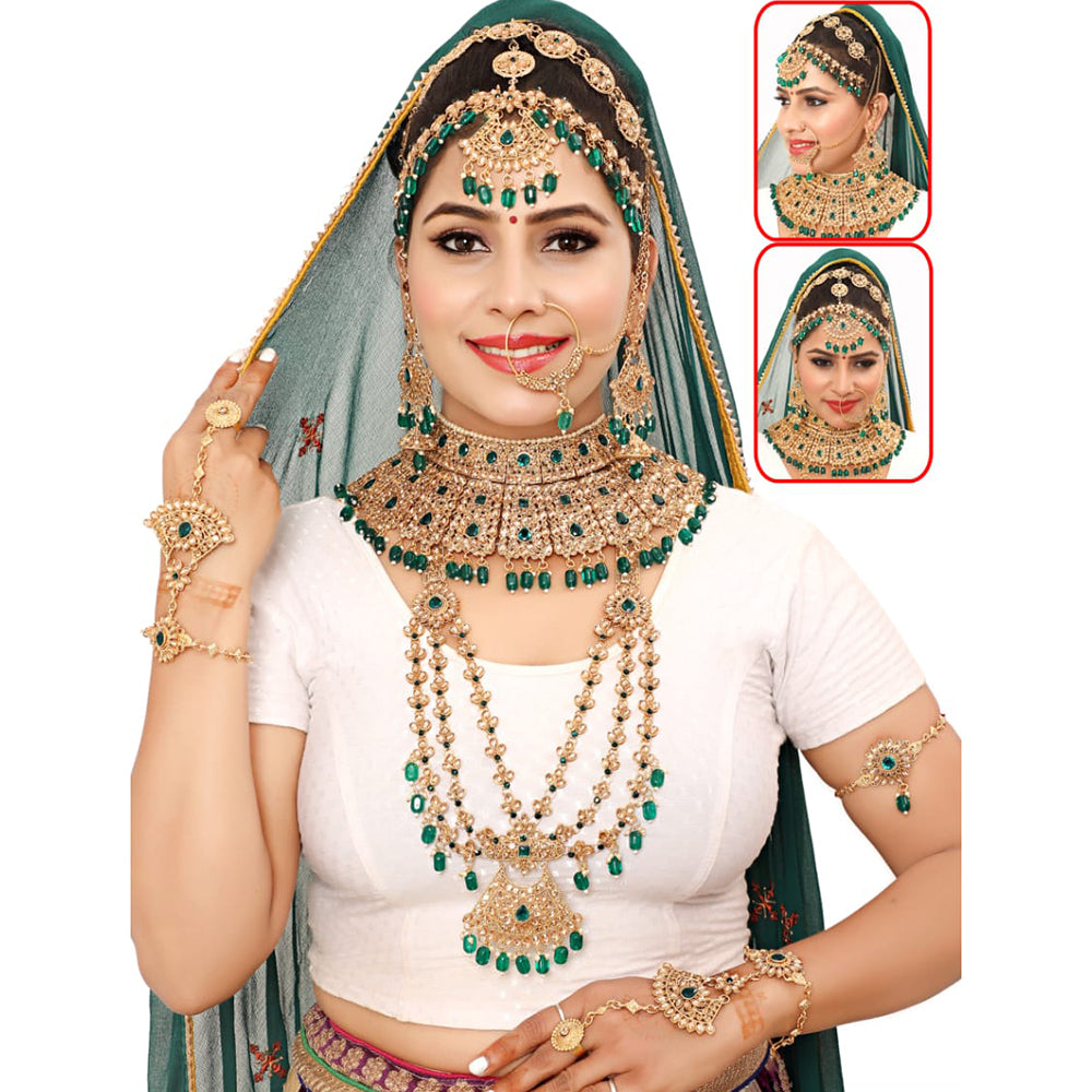 Neetu Art Gold Plated Kundan Stone And Beads Bridal Set