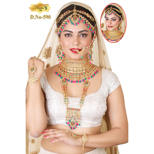 Neetu Art Gold Plated Kundan Stone And Beads Bridal Set