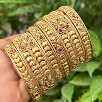 Neetu Art Gold Plated Pota Stone Bangles Set