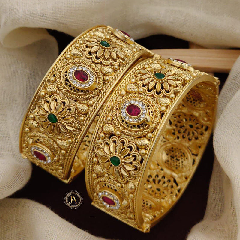 Neetu Art Gold Plated Pota Stone Openable Bangles Set