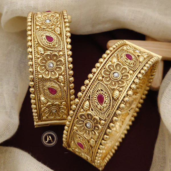 Neetu Art Gold Plated Pota Stone Openable Bangles Set