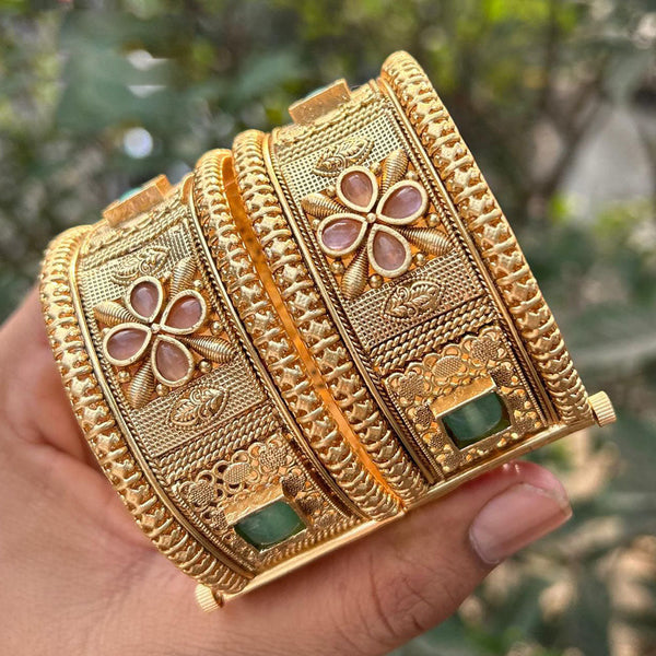 Neetu Art Gold Plated Pota Stone Openable Bangles Set