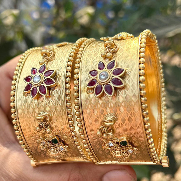 Neetu Art Gold Plated Pota Stone Openable Bangles Set