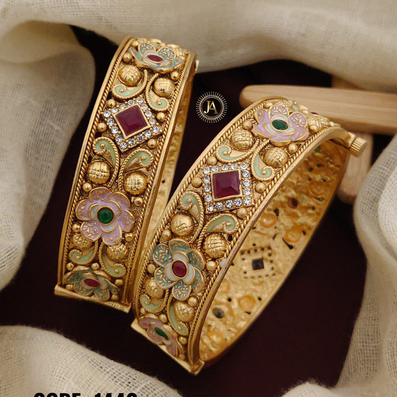 Neetu Art Gold Plated Austrian Stone Meenakari Openable Bangles Set