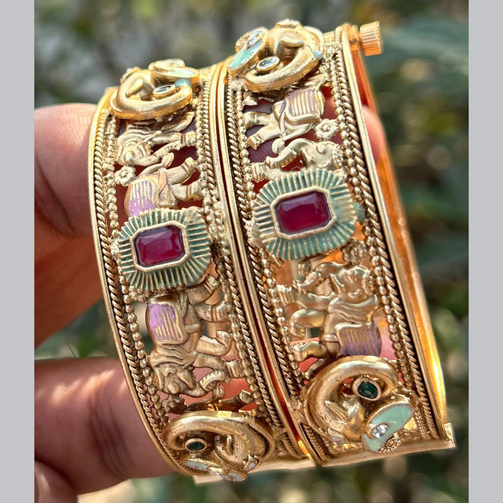 Neetu Art Gold Plated Crystal Stone Meenakari Openable Bangles Set