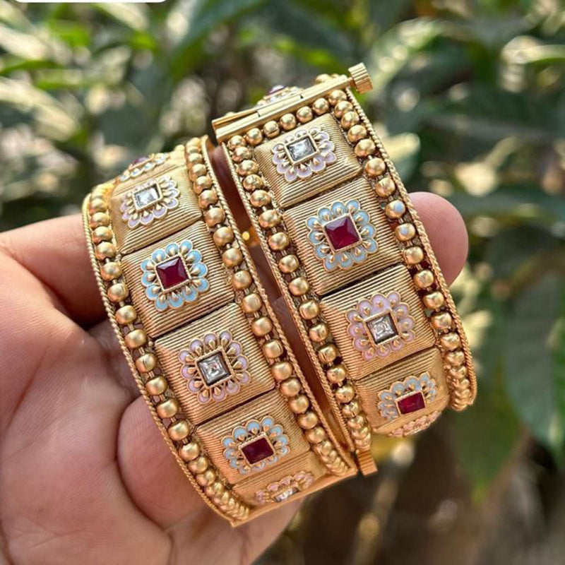 Neetu Art Gold Plated Crystal Stone Meenakari Openable Bangles Set