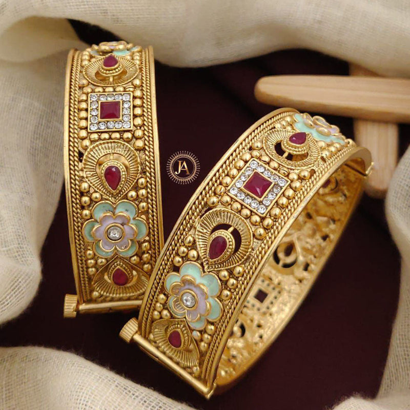 Neetu Art Gold Plated Crystal Stone Meenakari Openable Bangles Set