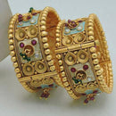 Neetu Art Gold Plated Crystal Stone And Pearls Meenakari Openable Bangles Set
