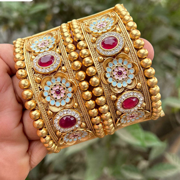 Neetu Art Gold Plated Crystal Stone Meenakari Openable Bangles Set