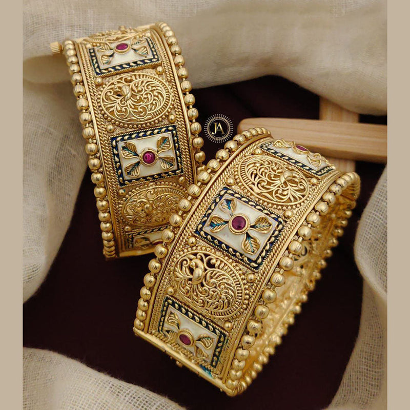 Neetu Art Gold Plated Pota Stone And Pearls Meenakari Openable Bangles Set