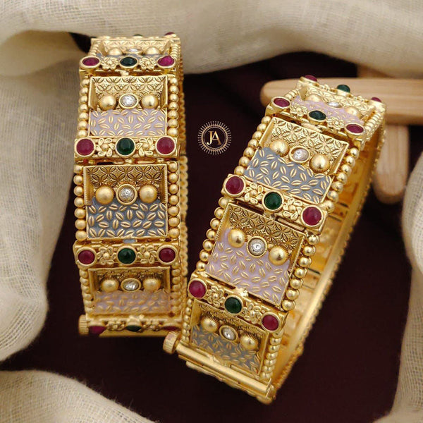 Neetu Art Gold Plated Pota Stone Meenakari Openable Bangles Set