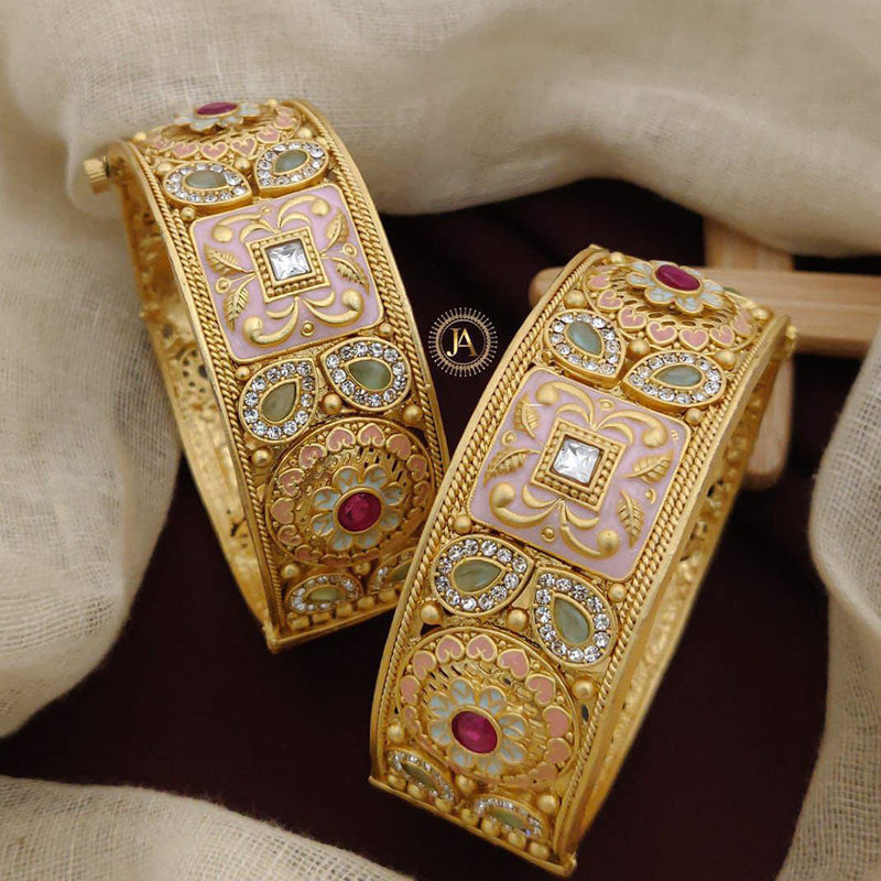 Neetu Art Gold Plated Pota Stone Meenakari Openable Bangles Set