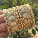 Neetu Art Gold Plated Pota Stone Meenakari Openable Bangles Set
