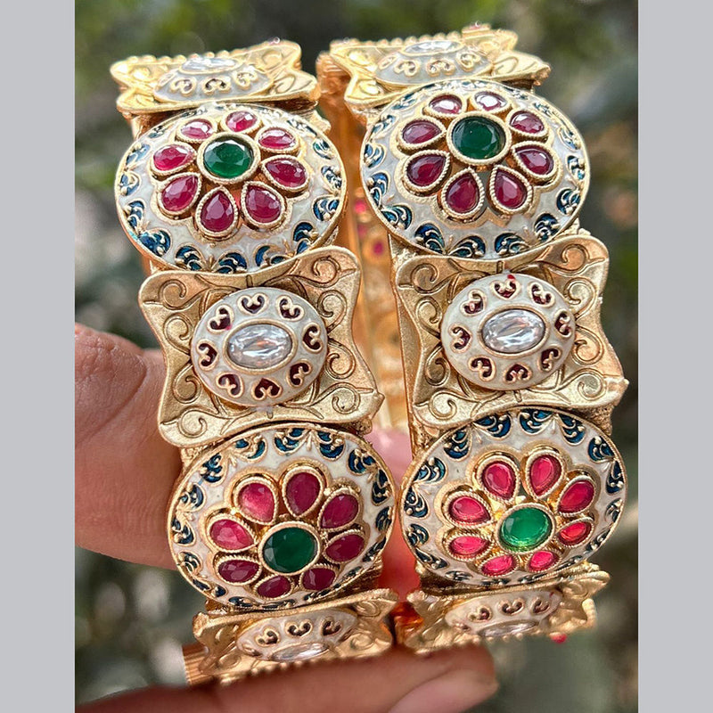 Neetu Art Gold Plated Pota Stone Meenakari Openable Bangles Set