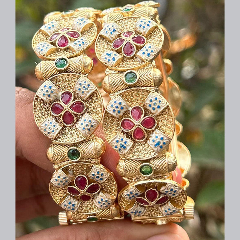 Neetu Art Gold Plated Pota Stone Meenakari Openable Bangles Set