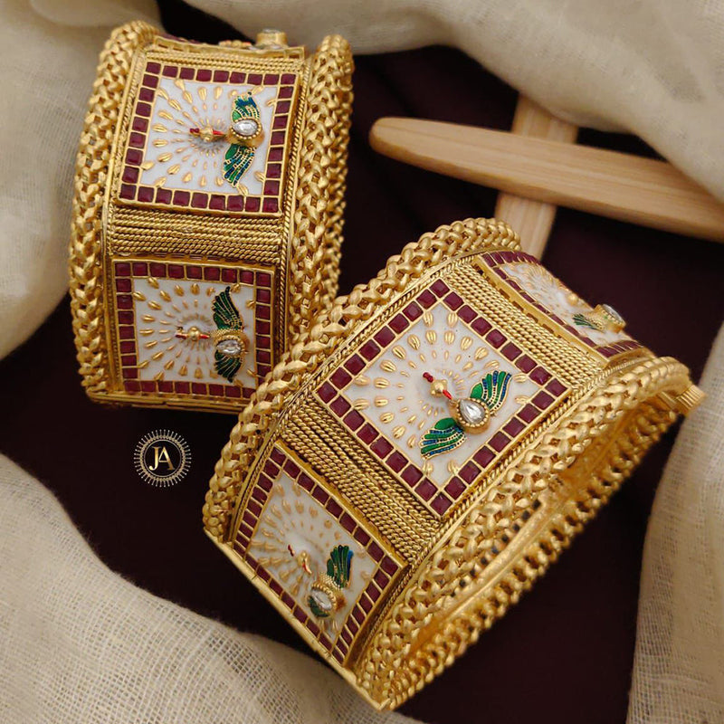 Neetu Art Gold Plated Pota Stone Meenakari Openable Bangles Set