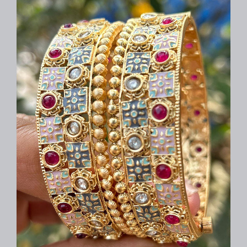 Neetu Art Gold Plated Pota Stone Meenakari Openable Bangles Set