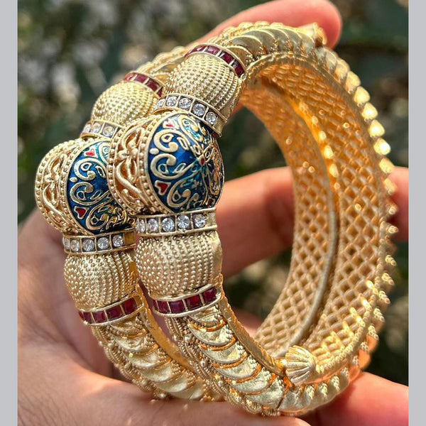 Neetu Art Gold Plated Pota Stone Meenakari Openable Bangles Set