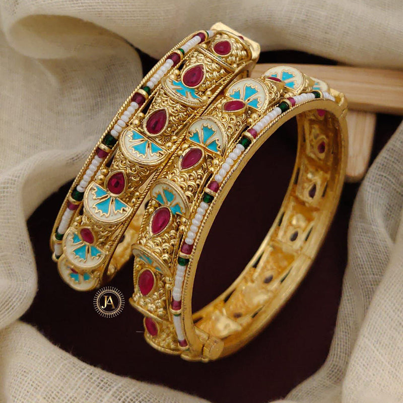 Neetu Art Gold Plated Pota Stone Meenakari Openable Bangles Set