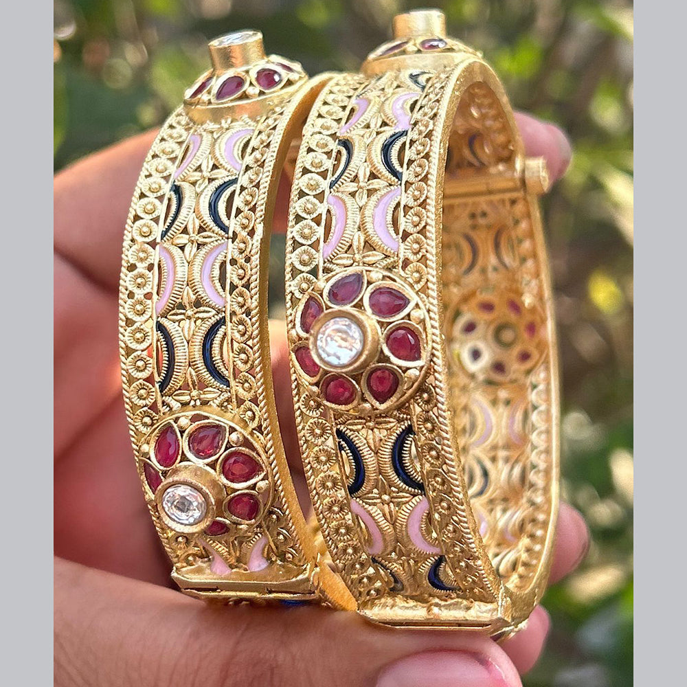 Neetu Art Gold Plated Pota Stone Meenakari Openable Bangles Set