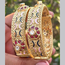Neetu Art Gold Plated Pota Stone Meenakari Openable Bangles Set