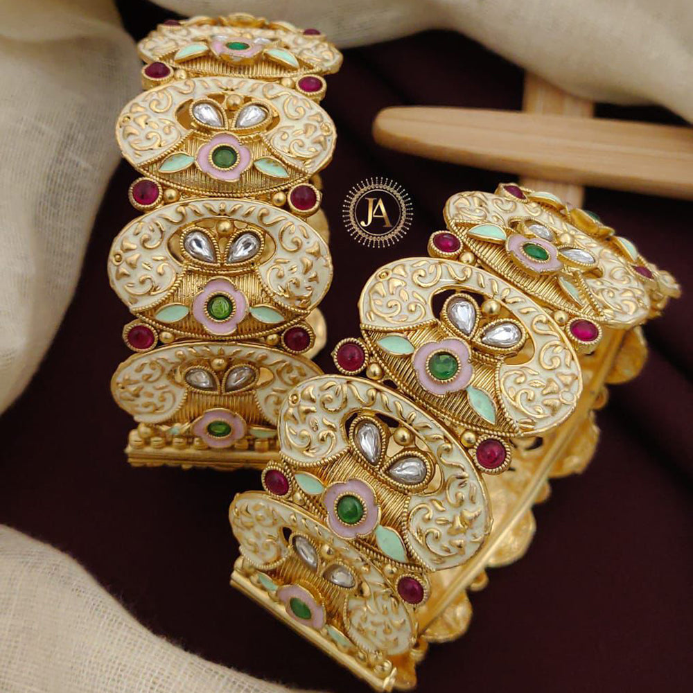 Neetu Art Gold Plated Pota Stone Meenakari Openable Bangles Set