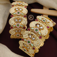 Neetu Art Gold Plated Pota Stone Meenakari Openable Bangles Set