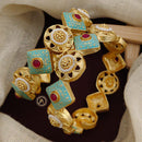 Neetu Art Gold Plated Pota Stone And Pearls Meenakari Openable Bangles Set