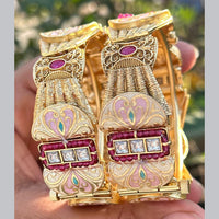 Neetu Art Gold Plated Pota Stone And Pearls Meenakari Openable Bangles Set