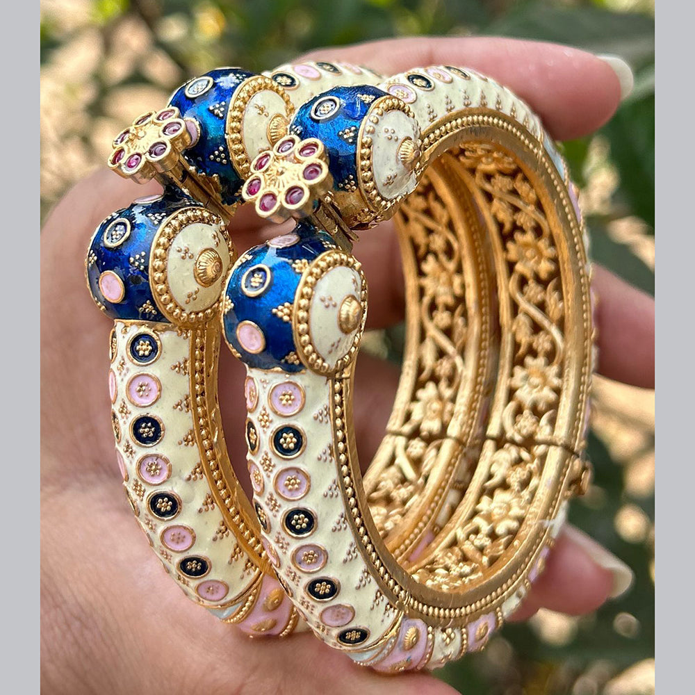 Neetu Art Gold Plated Pota Stone Meenakari Openable Bangles Set