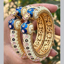 Neetu Art Gold Plated Pota Stone Meenakari Openable Bangles Set