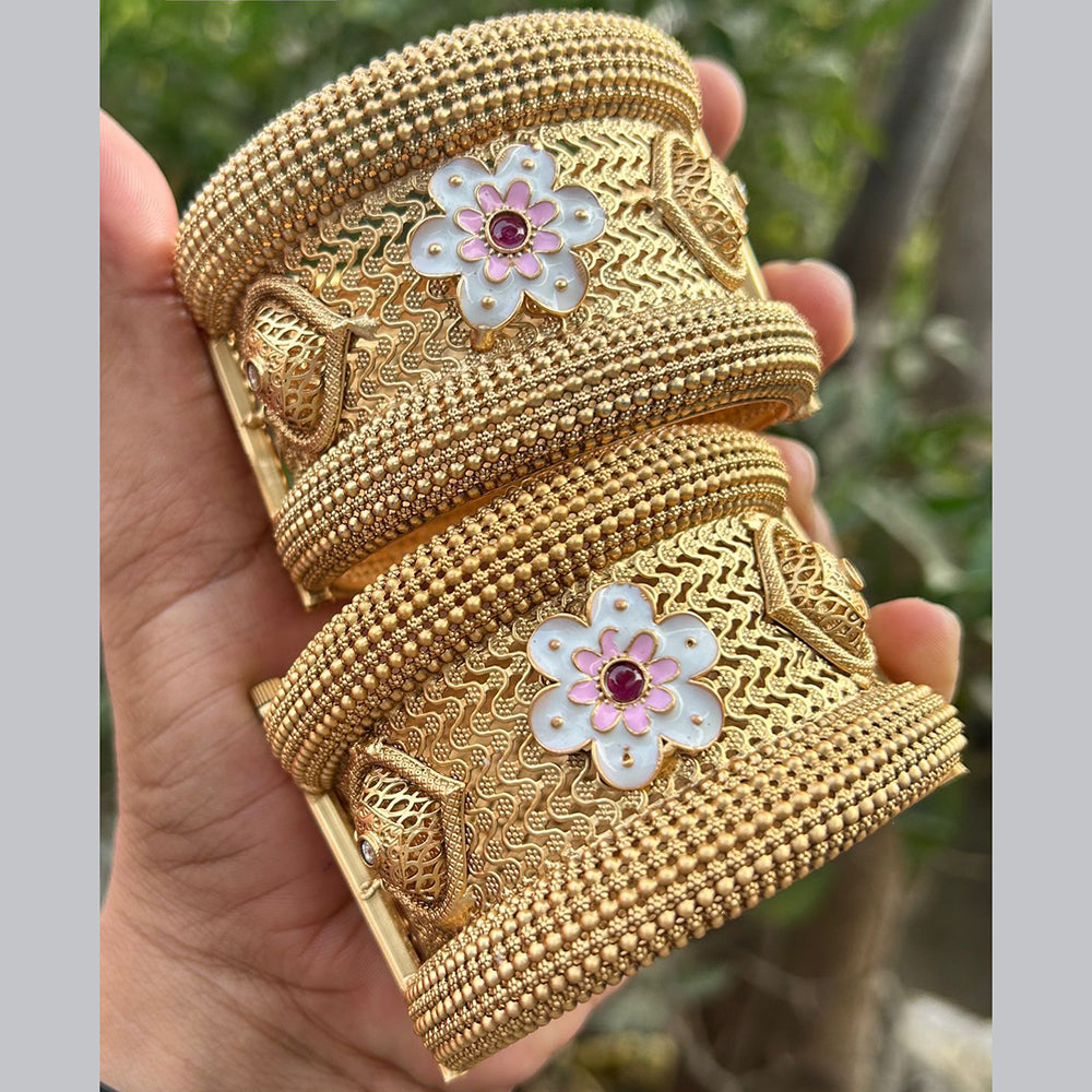 Neetu Art Gold Plated Pota Stone Meenakari Openable Bangles Set