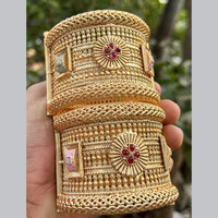Neetu Art Gold Plated Pota Stone Meenakari Openable Bangles Set