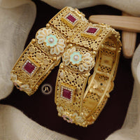 Neetu Art Gold Plated Pota Stone Meenakari Openable Bangles Set