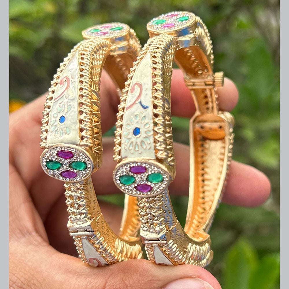 Neetu Art Gold Plated Pota Stone Meenakari Openable Bangles Set